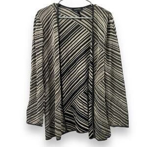 Escada Cream‎ & Black Striped Open Knit 3/4 Sleeve Sweater Cardigan Size 44